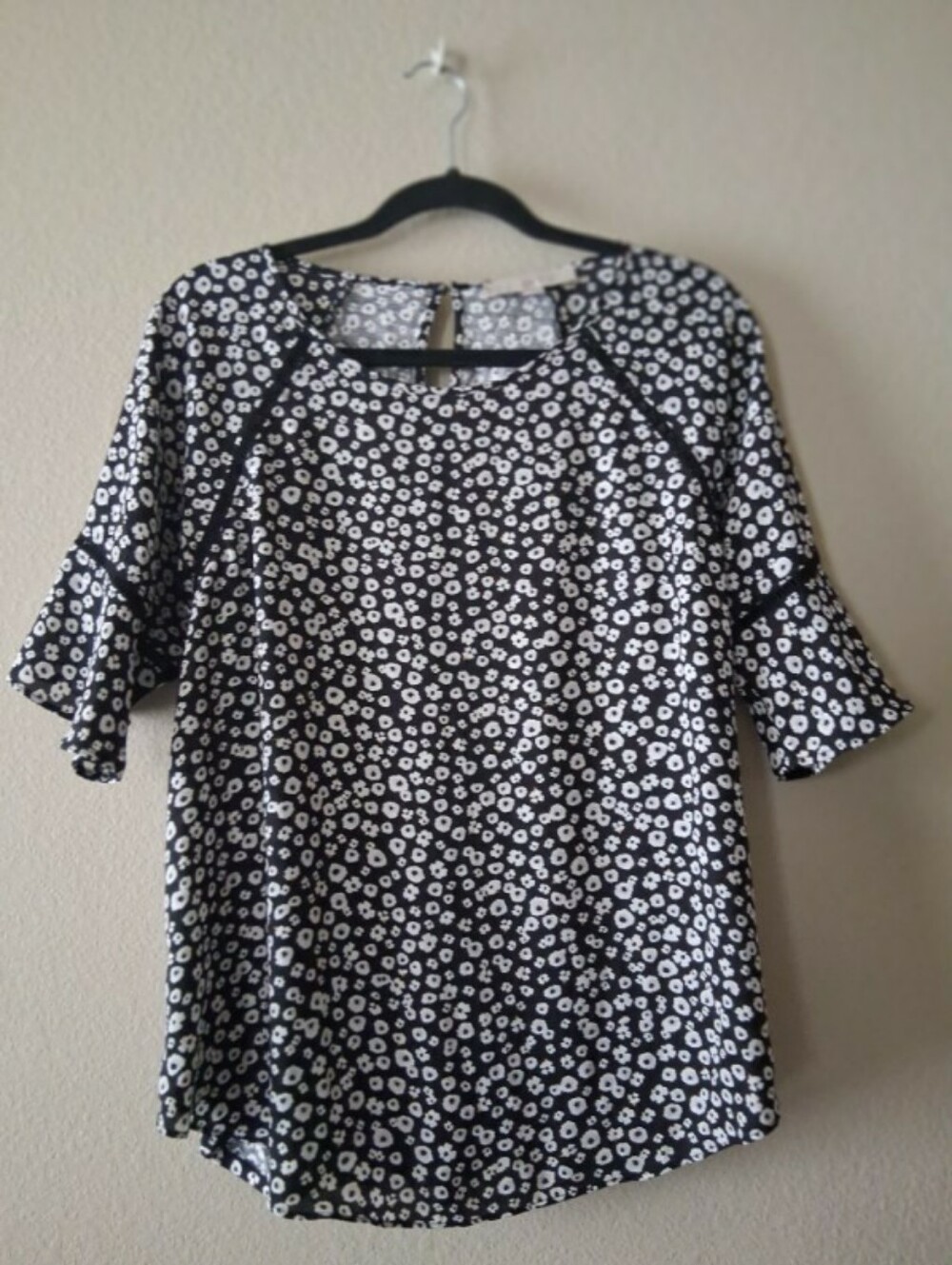 LOFT Black and White Floral Bell-Sleeve Tunic